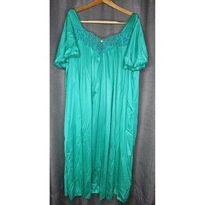 Vtg NEW Woman Within Green/ Teal Night Gown Dress Size 1X, Nylon Short Sleeve
